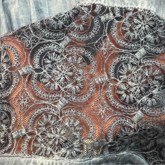 Umgee Chambray Mini Lace Button Dress. Size Small. - Picture 10 of 12